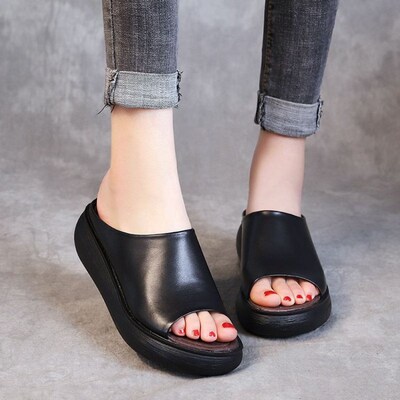 Ladies Leather Slippers pu Sole Sandals for Women Sexy High