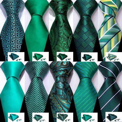 Fashion Silk Men Tie Green Teal Blue Solid Paisley Striped P