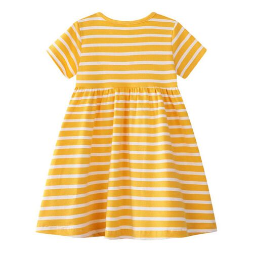 Jumping Meters Yellow White Striped Cartoon Dress Applique A