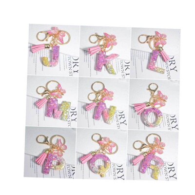 Cute Resin A-Z Initials Letter Keychain Pink Sparkle Butterf