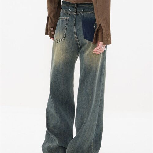 Baggy Jeans Women High Waisted Denim Pants Patchwork Wide Le