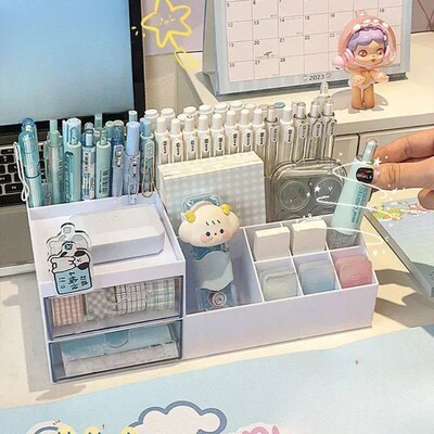 Cute Pen Holder Storage Box Organizer Girl Drawer-type Deskt