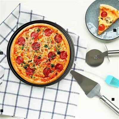 2019Carbon Steel Non-stick Pizza Baking Pan Mesh Tray Plate