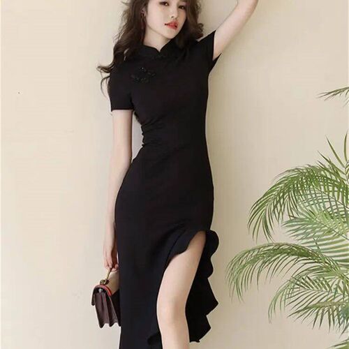 2023  chinese style improved cheongsam lady disc buckle irre