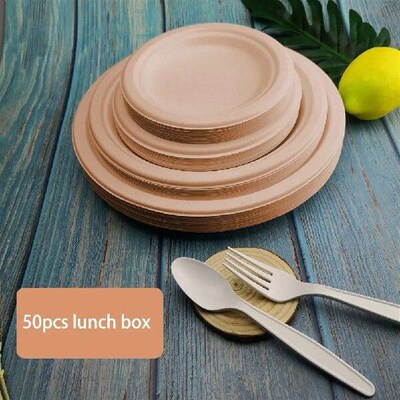50PCS Compostable Paper Plates 6/7/9in Disposable Tableware