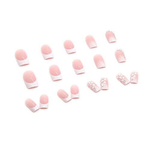 24 PCs Short French Simple Flower Pile Drill Nails with 1 Je