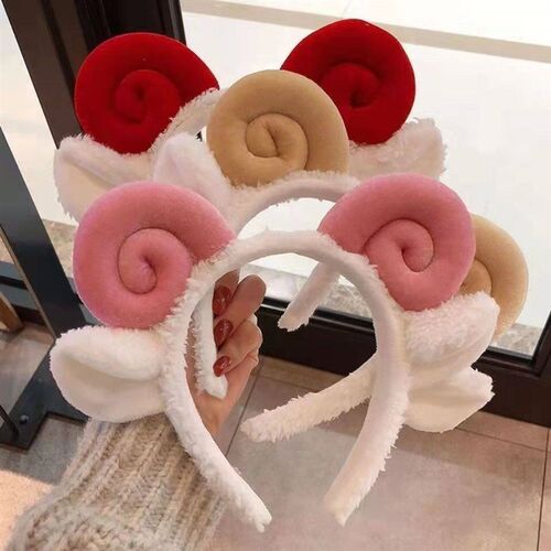 Cute Sheep Horn Lamb Ear Soft Fleece Women Headband Makeup H