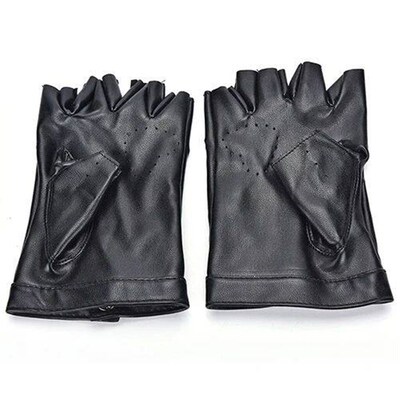 Mens Pu Leather Gloves Half Finger Fingerless Bicycle Anti