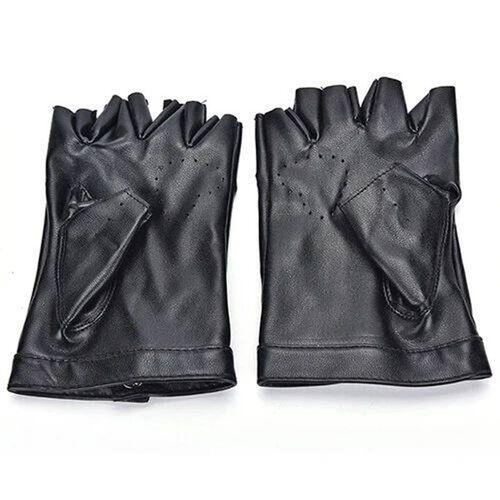 Mens Pu Leather Gloves Half Finger Fingerless Bicycle Anti