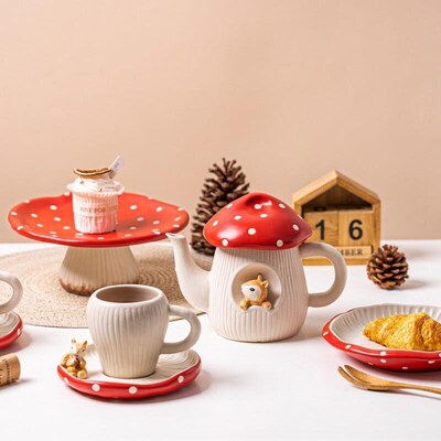 Nordic Style High Color Ceramic Red Mushroom Tableware Cup D