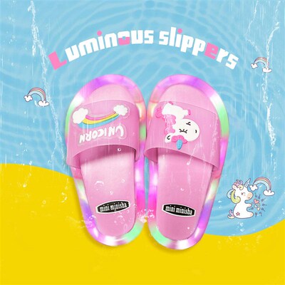 Girl Slippers Children Unicorn LED  Kids Slippers Baby  Sand
