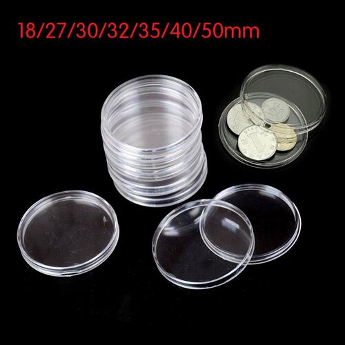 10Pcs/Box Coin Box Clear 18-40mm Round Boxed Holder Plastic