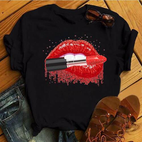 Casual Top Pink Leopard Print Lips Womens Top New Womens S