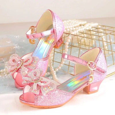 Summer Girls Sandals With Heel Fashion Rhinestone Shiny Glit