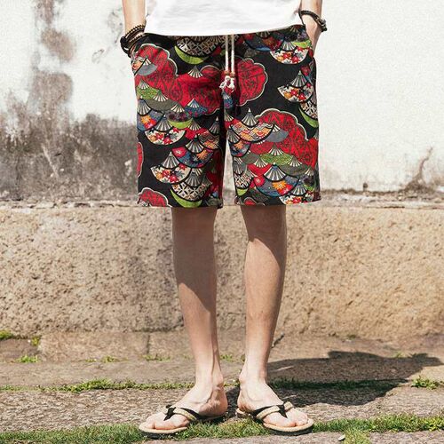Summer Thin Mens Flower Shorts teny Bran Retro Large Size C