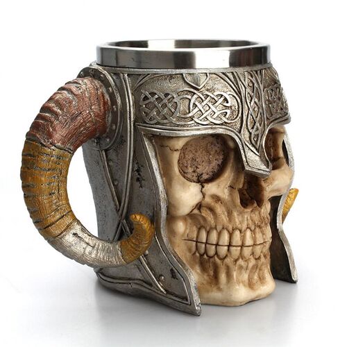 600ml Skull Coffee Mug Retro Horn Skull Resin Beer Mug Stain