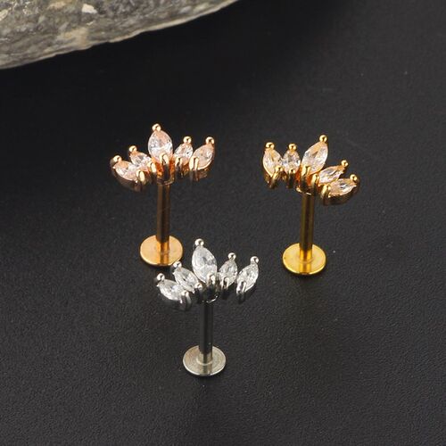 Crystal Flower Tragus Piercing Earring Flat 16G Cross Cartil