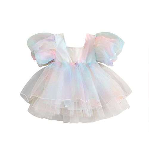 Citgeett Summer Kids Girls Short Sleeve Dress Casual Rainbow