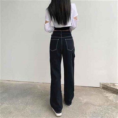 pants jeans black stitching flared trousers pure elastic