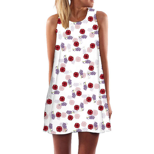 Woman Summer Dress Loose Sleeveless Printed Mini Dresses