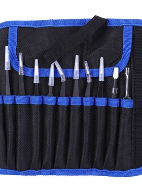 11Pcs Accuracy Tweezers Canvas Bag Set Stainless Steel Strai