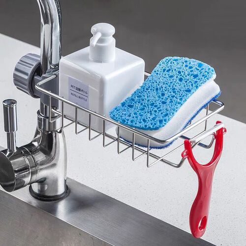 Kitchen Stainless Steel Sink Drain Rack Sponge Storage Fauce