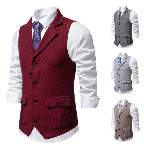 Mens Tweed Tweed Suit Vest Vintage Lapel Vest Vest M88