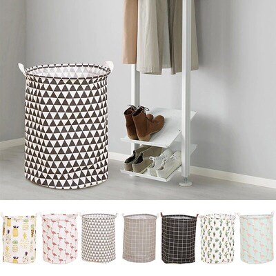 1pc Folding Laundry Basket Round Storage Bin Bag Large Hampe