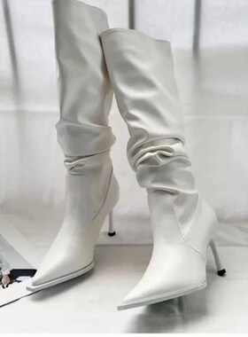 Pointed Pleated High Barrel Boots for Women in Autumn 2023 r