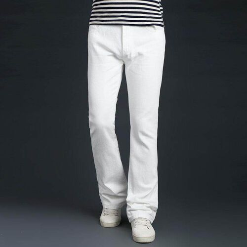 Denim micro flared pants mens white jeans