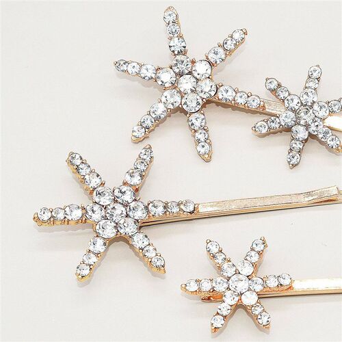 3 Pics Set Star Rhinestone Alloy Hair Clip Bridal Hairpin He