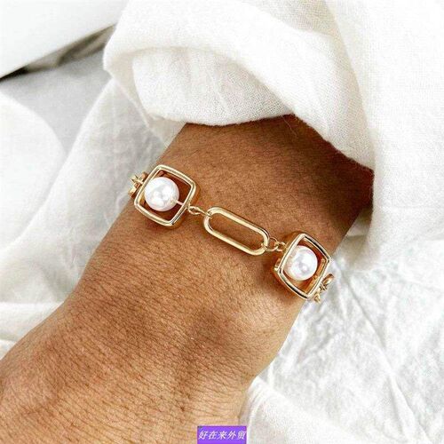 geometric pearl Brlet simple Temperament bangle alloy
