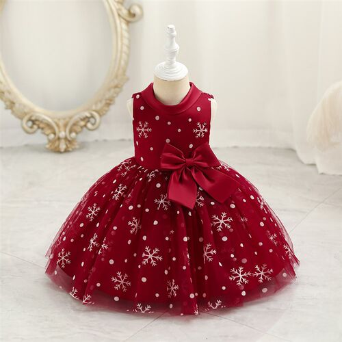 Christmas Kid Girl Dress Snowflake Party Dress for Baby 1 Ye