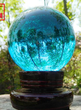 湖蓝天蓝色水晶球办公室学生书桌玻璃球家具摆放玄关隔断摆件