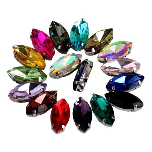 Horse Eye Shape Glass Rhinestones With Claw Marquise Sew On