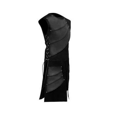 Sleeveless Side Strap Crew Neck Stitching Mens Medieval Clo