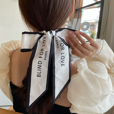 Korea Long Ribbon Pearls Hair Bands Bow Hair Scrunchies For