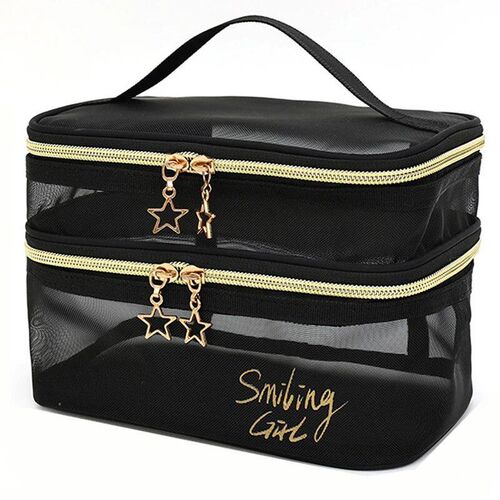 Simple Black Mesh Makeup Case Organizer Storage Pouch Casual