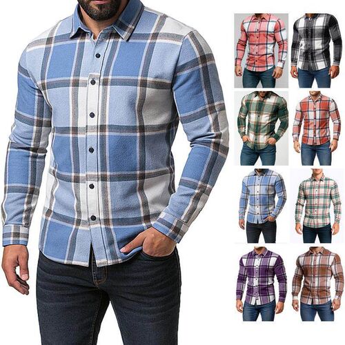 Mens checkered long sleeved shirt with thickened