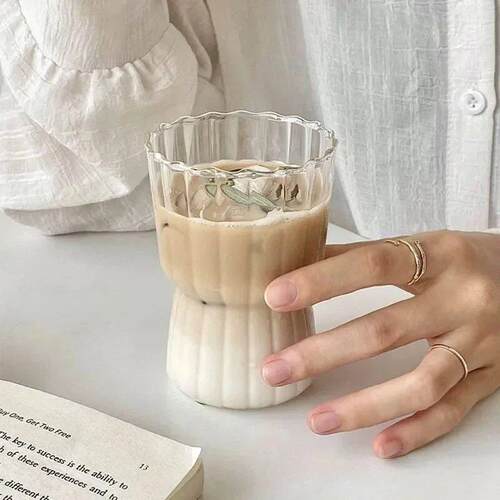 Stripe Glass Coffee Mugs Large Capacity Tumbler Milk Juice W