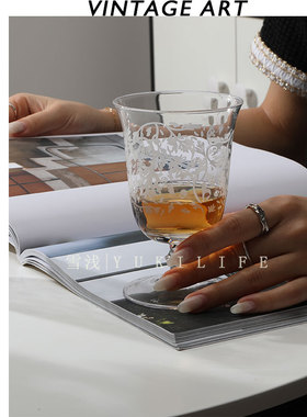 巴黎花园浪漫处法式复古高脚水晶杯 中古VINTGE玻璃杯酒杯杯子