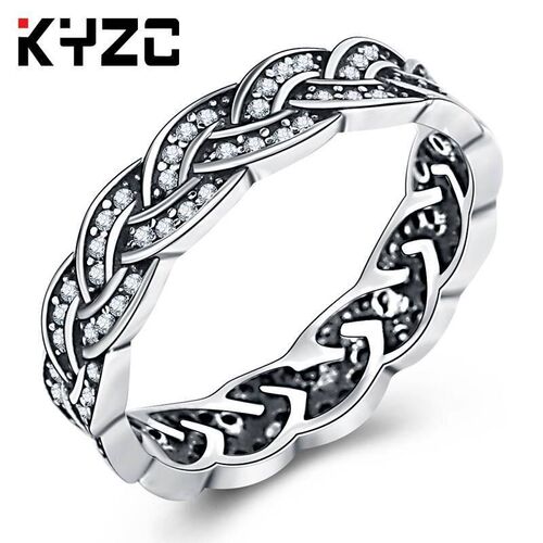High-grade 3A zircon twist ring imitation black old ring Tha