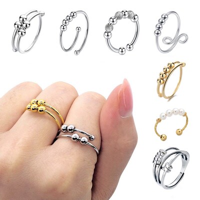 Fashion Anxiety Ring Runner Fidget Spiral Rotate Freely Bead