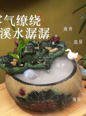 古法养鱼缸加湿器生态造景碗莲陶瓷盆家用阳台小鱼池小型装饰鱼缸