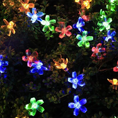 Solar Fairy String Light Sakura Garland 5/7/12/22M Peach Flo