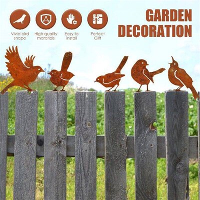 5/10/15Pcs Rusty Bird Sculpture Ornaments Garden Metal Bird