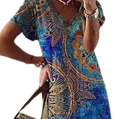 Boho Women Dress Vintage Ethnic Style Dresses Summer Short