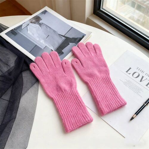 New Rabbit Fur Long Five-finger Gloves Womens Winter Warm D