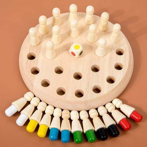 Wooden Memory Match Chess Color Game Board Puzzles Montesso