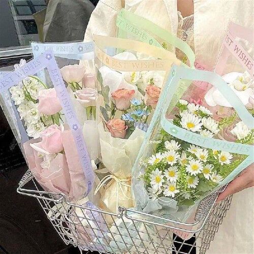 50pcs Transparent Flower Wrapping Bags Sweet Heart